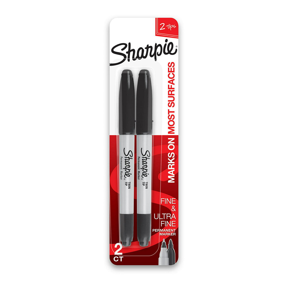 Sharpie 2pk Permanent Markers Twin Tip Black, 1 Ea